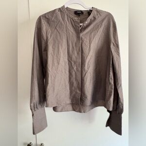 Theory Navy and Beige Checkered Blouse